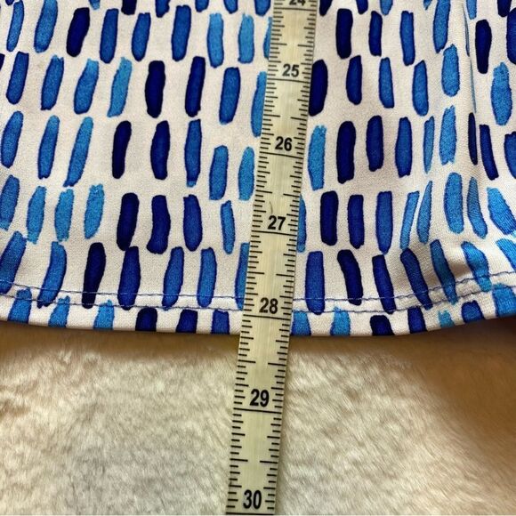 Clara Sun Woo White and Blue Tone Asymmetrical Bottom Tunic Length Top Size S - Picture 7 of 8